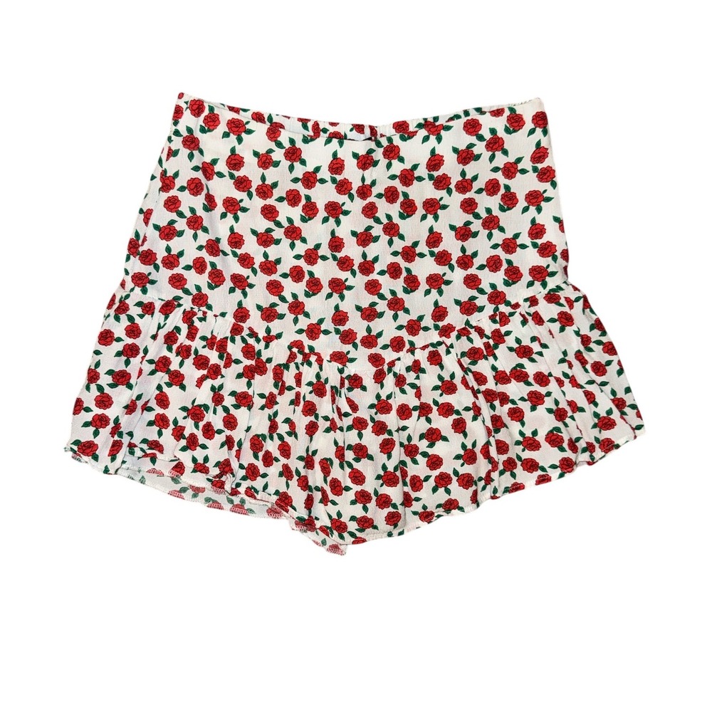 Zara‎ Floral Skort Womens XS White Red Rose Print Tiered Ruffle Mini Shorts
